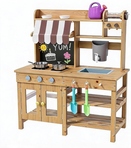 Outdoor wooden mud kitchen - kitchen, for