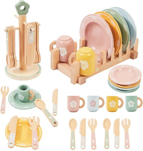 Wooden tea set for toddlers - wooden,
